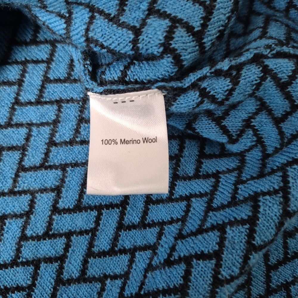 Krimson Klover 100% Merino Wool Full Zip Sweater Nordic Geometric Blue M - Picture 7 of 12
